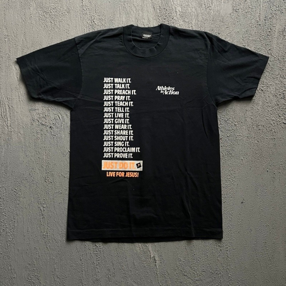 Vintage Just Do It Shirt Large Black 1990s Religious Athletes in Action